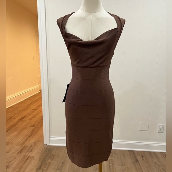 Bebe OVER THE SHOULDER BANDAGE DRESS Size Small - Picture 1 of 15